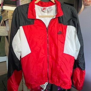 VINTAGE Nike Jacket Womens Black Red White Windbreaker Full Zip